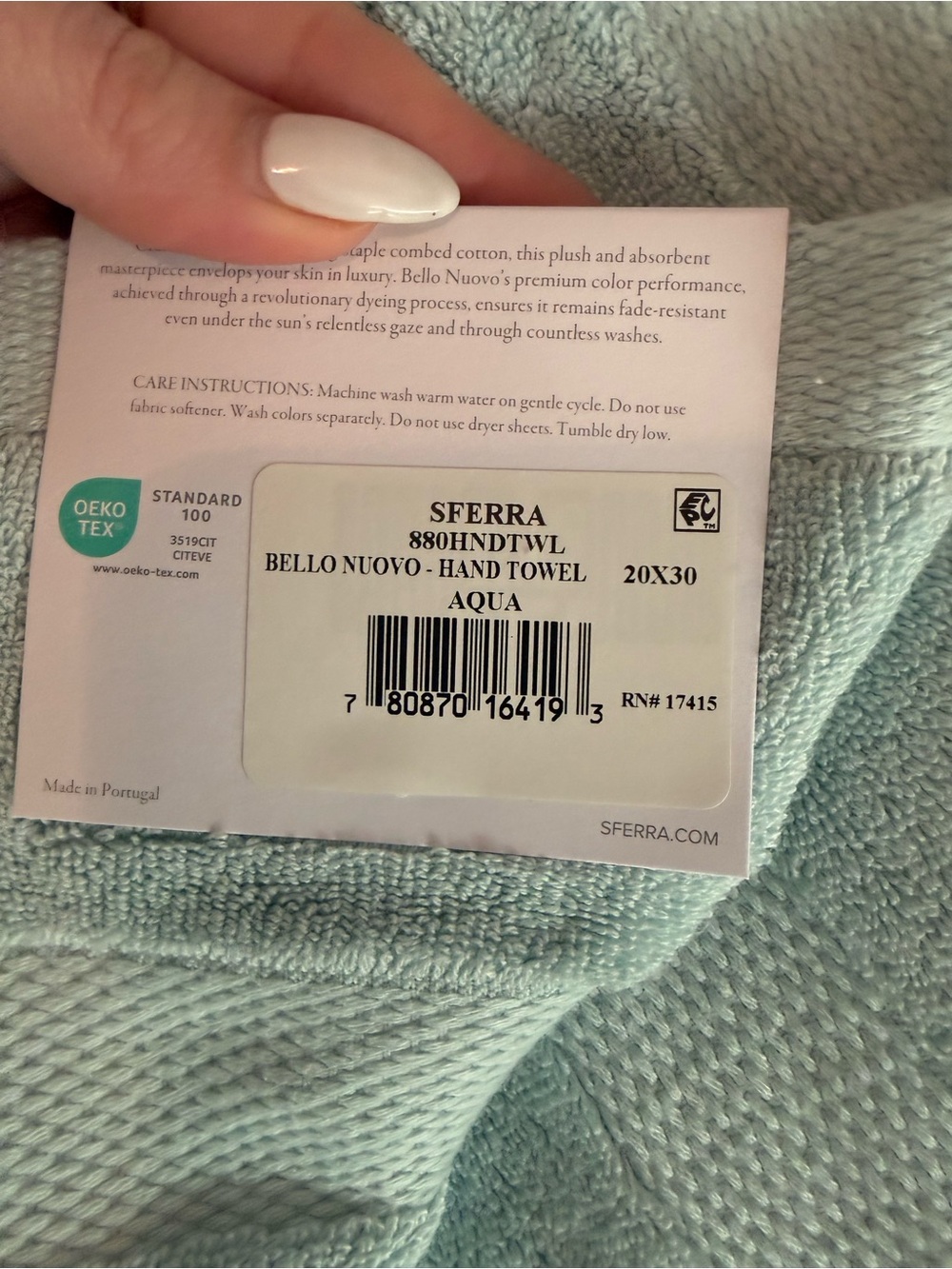 New Sferra Bello Nuovo Luxury Towel Set – Aqua – 6 Pieces - Picture 3 of 4